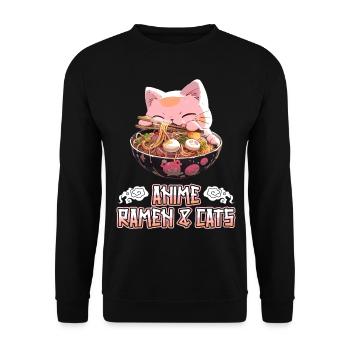 Anime Manga Kawaii Cat Eats Ramen Noodles - Unisex Sweatshirt - black - Front - Alina (178cm) & Michal (187cm)