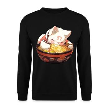 Anime Manga Kawaii Cat Eats Ramen Noodles - Unisex Sweatshirt - black - Front - Alina (178cm) & Michal (187cm)