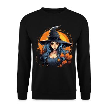 Halloween Mystische Hexe im Glanz des Vollmondes - Unisex Pullover - Schwarz - Vorne - Alina (178cm) & Michal (187cm)