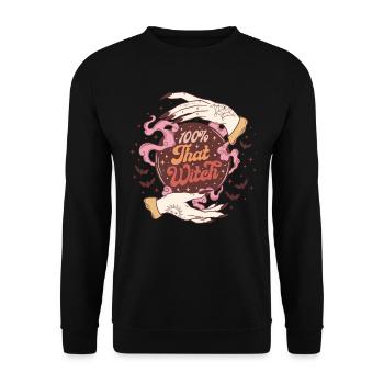 Magische Vintage Halloween Hexe: 100% That Witch! - Unisex Pullover - Schwarz - Vorne - Alina (178cm) & Michal (187cm)