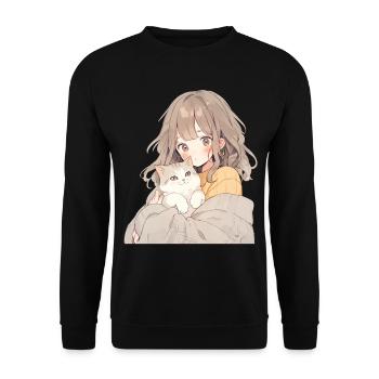 Anime and Cats Kawaii Girl Anime - Unisex Sweatshirt - black - Front - Alina (178cm) & Michal (187cm)