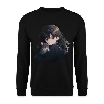 Anime and Cats Kawaii Girl Anime - Unisex Sweatshirt - black - Front - Alina (178cm) & Michal (187cm)