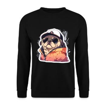 Mops Mops Hund Mops Sonnenbrille Mops Geschenk - Unisex Pullover - Schwarz - Vorne - Alina (178cm) & Michal (187cm)