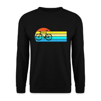 Retro-Bike Abenteuer MTB Fahr mit Stil durch Berge - Unisex Pullover - Schwarz - Vorne - Alina (178cm) & Michal (187cm)