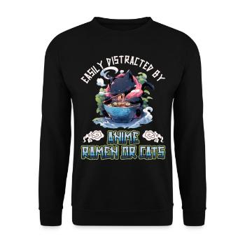 Easily distracted by Anime Ramen or Cats - Unisex Pullover - Schwarz - Vorne - Alina (178cm) & Michal (187cm)