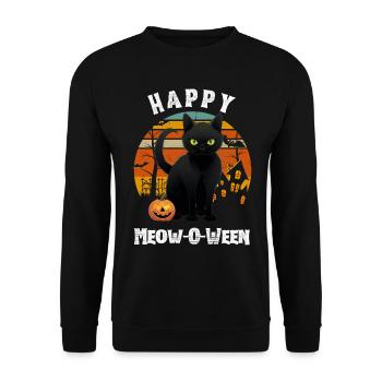 Schwarze Halloween-Katze mit Kürbis für Halloween - Unisex Pullover - Schwarz - Vorne - Alina (178cm) & Michal (187cm)