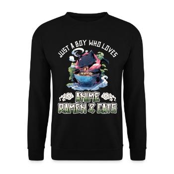 Juste un garçon qui aime les ramen et les chats d’anime - Sweat-shirt Unisexe - noir - Devant - Alina (178cm) & Michal (187cm)