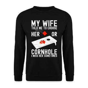Cornhole Player Cornhole Board - Unisex Sweatshirt - black - Front - Alina (178cm) & Michal (187cm)