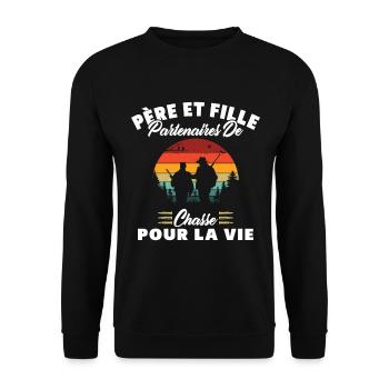 Père Et Fille Partenaires De Chasse Humour Cadeau - Sweat-shirt Unisexe - noir - Devant - Alina (178cm) & Michal (187cm)