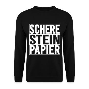 Schere Stein Papier Handspiel Design - Unisex Pullover - Schwarz - Vorne - Alina (178cm) & Michal (187cm)