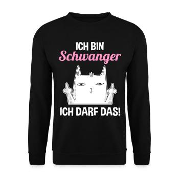 Katze Ich Bin Schwanger Ich Darf Das - Unisex Pullover - Schwarz - Vorne - Alina (178cm) & Michal (187cm)