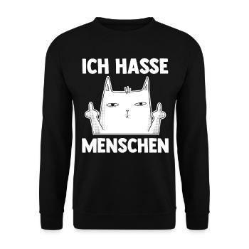Katze Ich Hasse Menschen - Unisex Pullover - Schwarz - Vorne - Alina (178cm) & Michal (187cm)