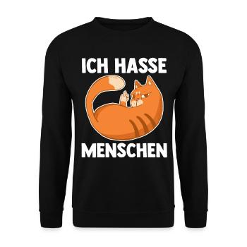 Ich Hasse Menschen Katze - Unisex Pullover - Schwarz - Vorne - Alina (178cm) & Michal (187cm)