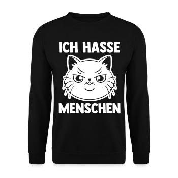 Ich Hasse Menschen Katze - Unisex Pullover - Schwarz - Vorne - Alina (178cm) & Michal (187cm)