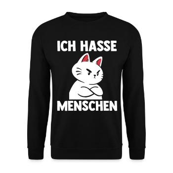 Katze Ich Hasse Menschen - Unisex Pullover - Schwarz - Vorne - Alina (178cm) & Michal (187cm)