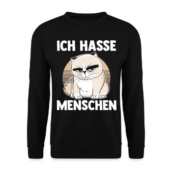 Ich Hasse Menschen Katze - Unisex Pullover - Schwarz - Vorne - Alina (178cm) & Michal (187cm)