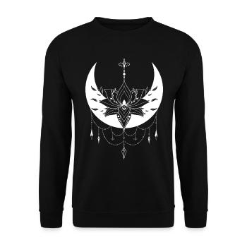 Mystische Halbmond-Lotus für Wicca und Pagans - Unisex Pullover - Schwarz - Vorne - Alina (178cm) & Michal (187cm)