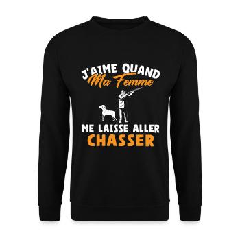 J'aime Quand Ma Femme Humour Chasseur - Sweat-shirt Unisexe - noir - Devant - Alina (178cm) & Michal (187cm)