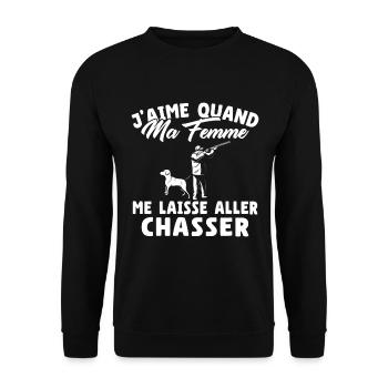 J'aime Quand Ma Femme Humour Chasseur - Sweat-shirt Unisexe - noir - Devant - Alina (178cm) & Michal (187cm)