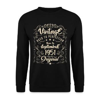 Born in September 1951. birthday September 1951. - Unisex Sweatshirt - black - Front - Alina (178cm) & Michal (187cm)