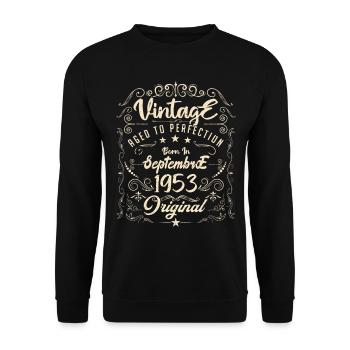 Born in September 1953. birthday September 1953. - Unisex Sweatshirt - black - Front - Alina (178cm) & Michal (187cm)