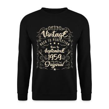 Born in September 1959. birthday September 1959. - Unisex Sweatshirt - black - Front - Alina (178cm) & Michal (187cm)