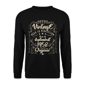 Born in September 1958. birthday September 1958. - Unisex Sweatshirt - black - Front - Alina (178cm) & Michal (187cm)