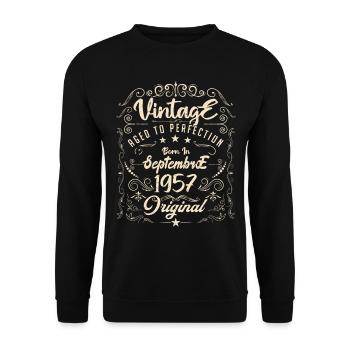 Born in September 1957. Birthday September 1957. - Unisex Sweatshirt - black - Front - Alina (178cm) & Michal (187cm)