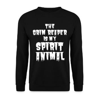Ironischer Halloween Look: The Grim Reaper Design - Unisex Pullover - Schwarz - Vorne - Alina (178cm) & Michal (187cm)