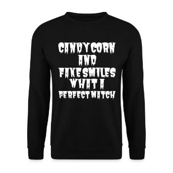 Maïs bonbon et faux sourires : Halloween ironique - Sweat-shirt Unisexe - noir - Devant - Alina (178cm) & Michal (187cm)