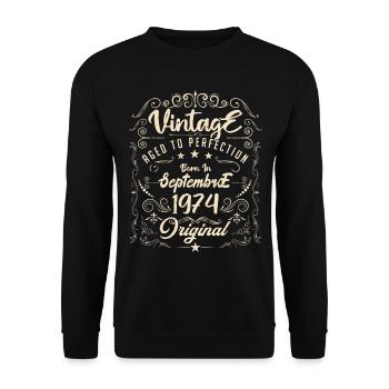 Born in September 1974. Birthday September 1974. - Unisex Sweatshirt - black - Front - Alina (178cm) & Michal (187cm)