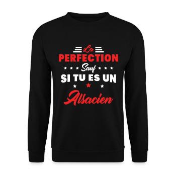 Perfection et Alsace Humour Cadeau Alsacien - Sweat-shirt Unisexe - noir - Devant - Alina (178cm) & Michal (187cm)