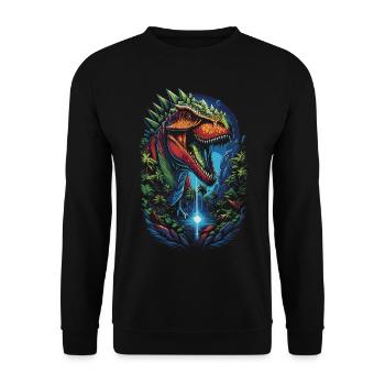 T-Rex Dino dans Green Paradise Fantasy Art - Sweat-shirt Unisexe - noir - Devant - Alina (178cm) & Michal (187cm)