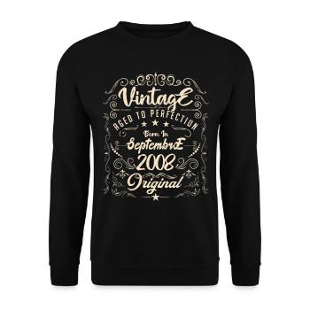 Born in September 2008. Birthday September 2008. - Unisex Sweatshirt - black - Front - Alina (178cm) & Michal (187cm)