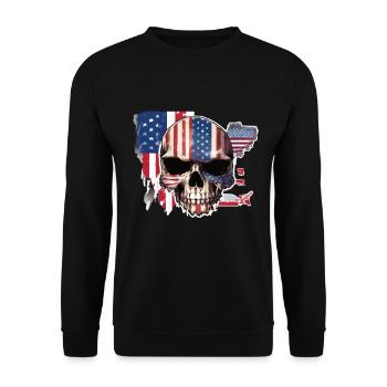Skulls Skull America Flag Skull Bone - Unisex Sweatshirt - black - Front - Alina (178cm) & Michal (187cm)
