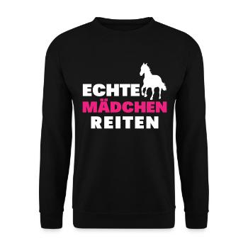 Echte mädchen reiten - Unisex Pullover - Schwarz - Vorne - Alina (178cm) & Michal (187cm)