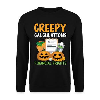 Gruselige Berechnungen Finanzielle Ängste Hallowee - Unisex Pullover - Schwarz - Vorne - Alina (178cm) & Michal (187cm)