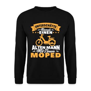 Alten mann mit einem Moped - Unisex Pullover - Schwarz - Vorne - Alina (178cm) & Michal (187cm)