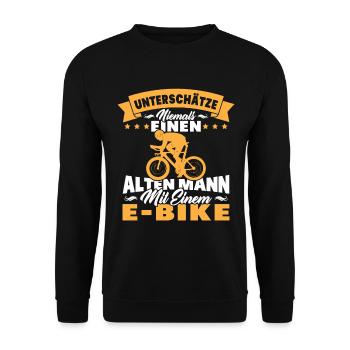Alten mann mit einem e-bike - Unisex Pullover - Schwarz - Vorne - Alina (178cm) & Michal (187cm)