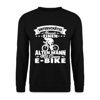 Alten mann mit einem e-bike - Unisex Pullover - Schwarz - Vorne - Alina (178cm) & Michal (187cm)