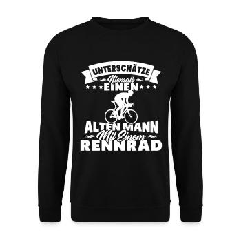 Alten mann mit einem Rennrad - Unisex Pullover - Schwarz - Vorne - Alina (178cm) & Michal (187cm)