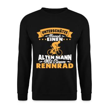 Alten mann mit einem Rennrad - Unisex Pullover - Schwarz - Vorne - Alina (178cm) & Michal (187cm)