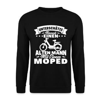 Alten mann mit einem Moped - Unisex Pullover - Schwarz - Vorne - Alina (178cm) & Michal (187cm)