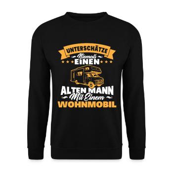 alten mann mit einem Wohnmobil - Unisex Pullover - Schwarz - Vorne - Alina (178cm) & Michal (187cm)