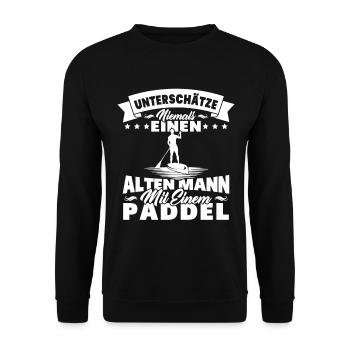 Alter Mann mit Paddel Kanufahrer Vintage Kanusport - Unisex Pullover - Schwarz - Vorne - Alina (178cm) & Michal (187cm)