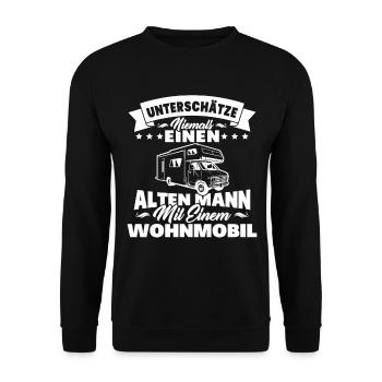 alten mann mit einem Wohnmobil - Unisex Pullover - Schwarz - Vorne - Alina (178cm) & Michal (187cm)