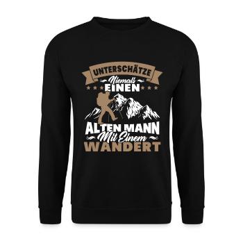 Alten mann mit einem wandert - Unisex Pullover - Schwarz - Vorne - Alina (178cm) & Michal (187cm)