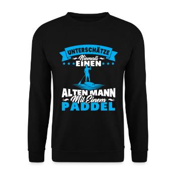 Alter Mann mit Paddel Kanufahrer Vintage Kanusport - Unisex Pullover - Schwarz - Vorne - Alina (178cm) & Michal (187cm)