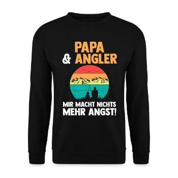 Angel Vater Papa Fischen Angeln Angler - Unisex Pullover - Schwarz - Vorne - Alina (178cm) & Michal (187cm)