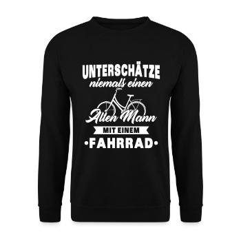 Alte Mann mit Fahrrad - Unisex Pullover - Schwarz - Vorne - Alina (178cm) & Michal (187cm)